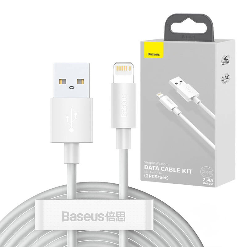 Baseus Simple Wisdom Data Cable Kit USB to Lightning 2.4A (2PCS/Set）1.5m White - Product Image 11