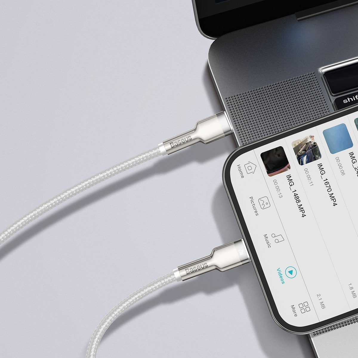 USB-C cable for Lightning Baseus Cafule, PD, 20W, 2m (white) - Product Image 9