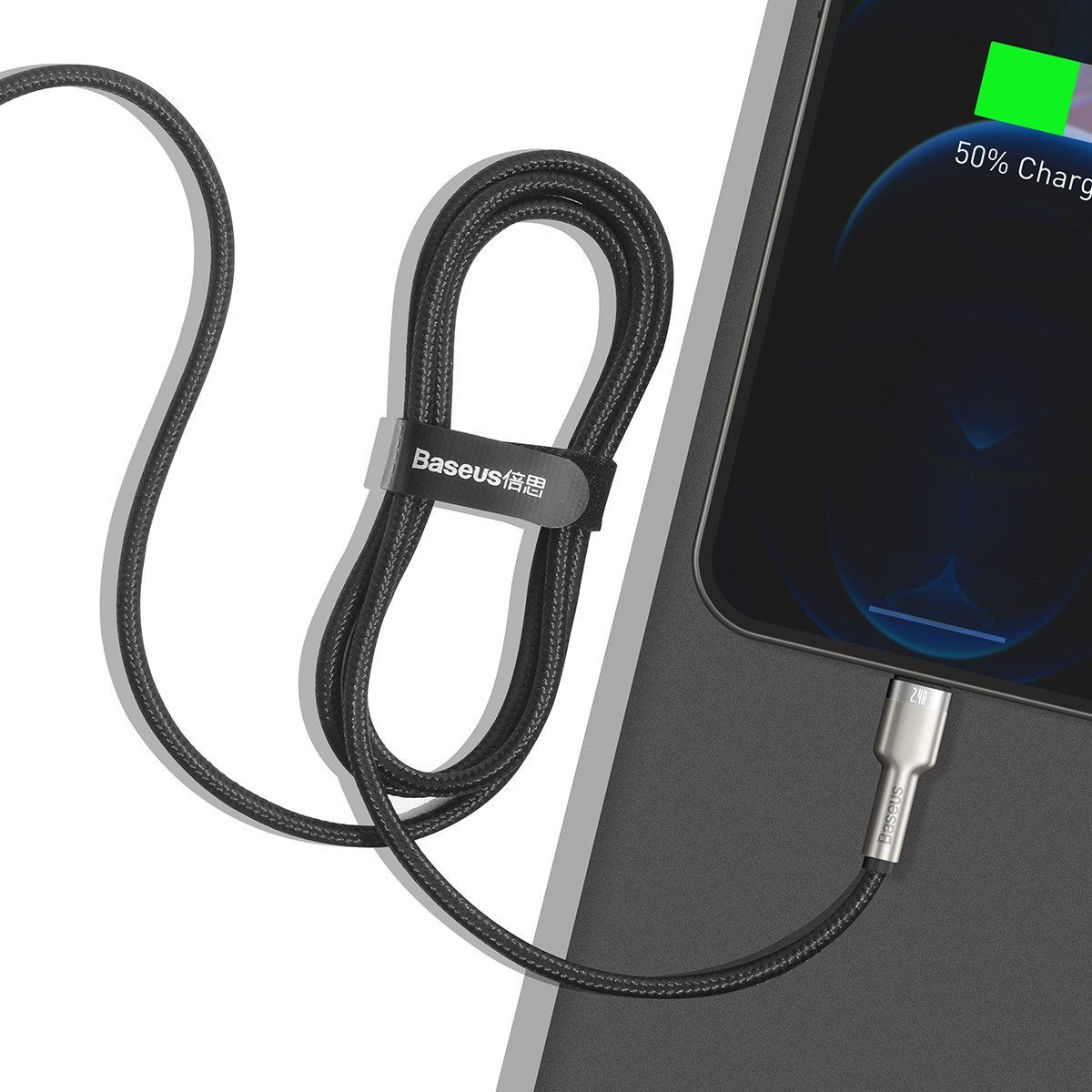 USB cable for Lightning Baseus Cafule, 2.4A, 1m (black) - Product Image 5