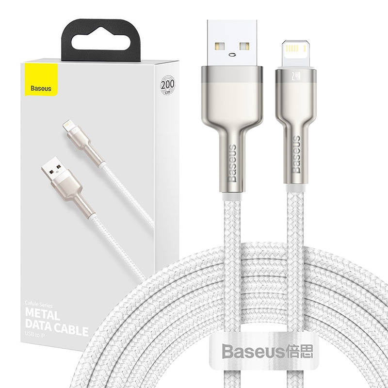USB cable for Lightning Baseus Cafule, 2.4A, 2m (white) - Product Image 1