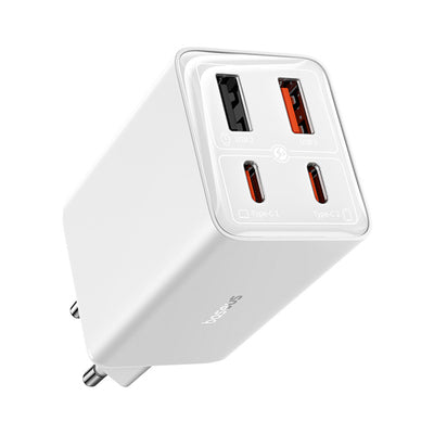 Baseus GaN6 Pro Charger 65W 2 x USB-C 2 x USB-A with Black USB-C Cable 100W 1m - White
