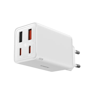 Baseus GaN6 Pro Charger 65W 2 x USB-C 2 x USB-A with Black USB-C Cable 100W 1m - White