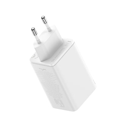 Baseus GaN6 Pro Charger 65W 2 x USB-C 2 x USB-A with Black USB-C Cable 100W 1m - White