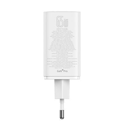Baseus GaN6 Pro Charger 65W 2 x USB-C 2 x USB-A with Black USB-C Cable 100W 1m - White