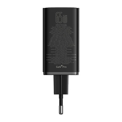 Baseus GaN6 Pro Charger 65W 2 x USB-C 2 x USB-A with Black USB-C Cable 100W 1m - Black