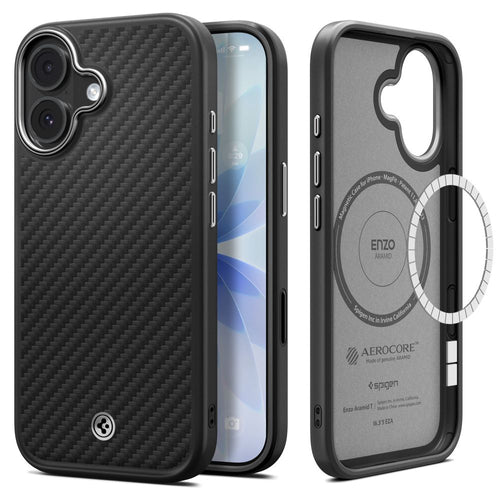 Spigen Enzo Aramid &quot;T&quot; MagSafe case for iPhone 17 - black and silver
