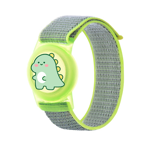 AirTag Case with Strap for Kids, Nylon, for Wrist - with Dinosaur and Green Strap — Hurtel