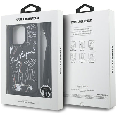 Karl Lagerfeld Crossbody Grained Pattern &amp; Logo Case for iPhone 16 Pro - Black