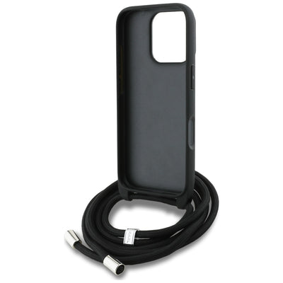Karl Lagerfeld Crossbody Grained Pattern &amp; Logo Case for iPhone 16 Pro Max - Black