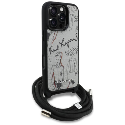 Karl Lagerfeld Crossbody Grained Pattern &amp; Logo Case for iPhone 16 Pro Max - Gray