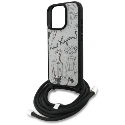 Karl Lagerfeld Crossbody Grained Pattern &amp; Logo Case for iPhone 16 Pro Max - Gray