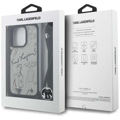 Karl Lagerfeld Crossbody Grained Pattern &amp; Logo Case for iPhone 16 Pro Max - Gray