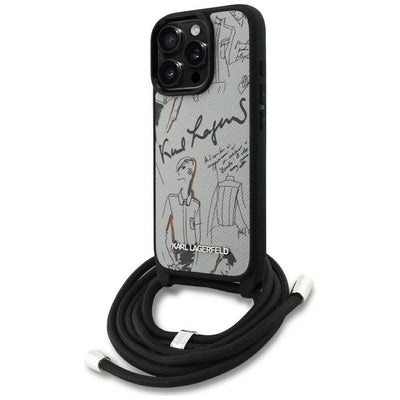 Karl Lagerfeld Crossbody Grained Pattern &amp; Logo Case for iPhone 16 Pro - Gray