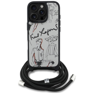 Karl Lagerfeld Crossbody Grained Pattern &amp; Logo Case for iPhone 16 Pro - Gray
