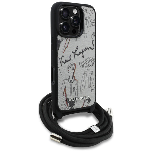 Karl Lagerfeld Crossbody Grained Pattern &amp; Logo Case for iPhone 16 Pro - Gray
