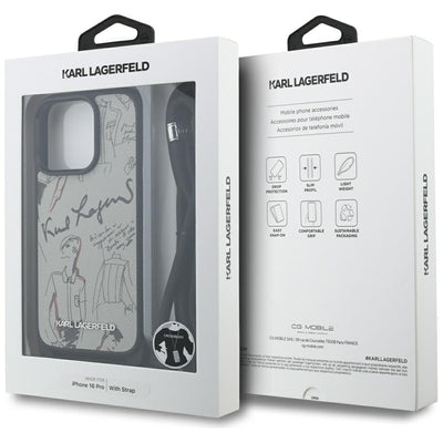 Karl Lagerfeld Crossbody Grained Pattern &amp; Logo Case for iPhone 16 Pro - Gray