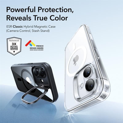 ESR Classic Hybrid Kickstand MagSafe Case for iPhone 17 - Clear Black