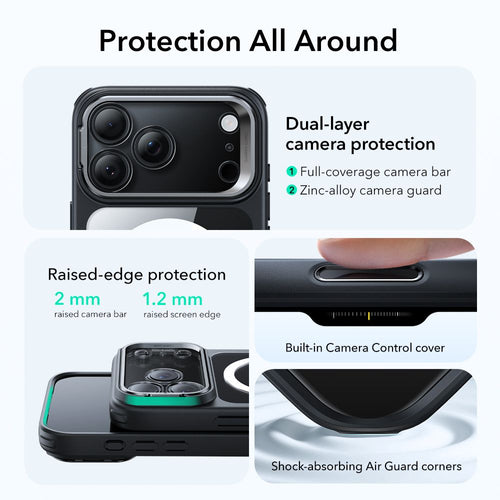 ESR Classic Hybrid Kickstand MagSafe Case for iPhone 17 Pro Max - Clear Black