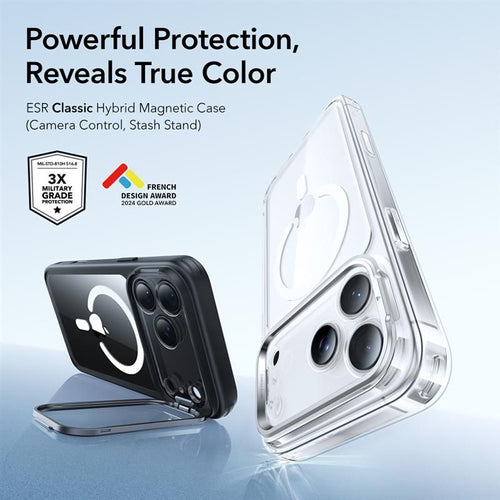 ESR Classic Hybrid Kickstand MagSafe Case for iPhone 17 Pro Max - Clear Black