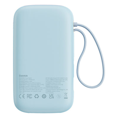 Baseus Qpow2 20000mAh 22.5W Powerbank with Dual Cable with Digital Display + Baseus Simple USB-C 3A Cable 0.3m (White) - Blue