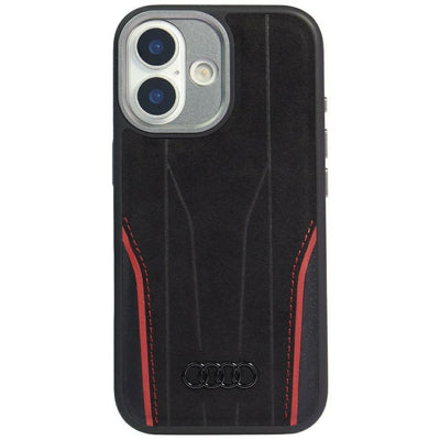 Audi R8 Genuine Leather MagSafe Case for iPhone 17 - Black and Red