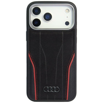 Audi R8 Genuine Leather MagSafe Case for iPhone 17 Pro - Black and Red