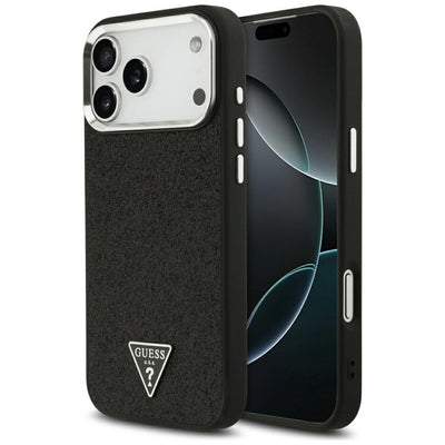 Guess Glitter Triangle Logo MagSafe Case for iPhone 17 Pro Max - Black