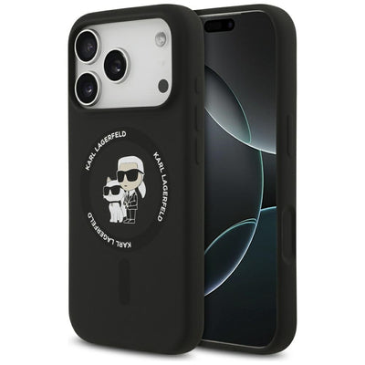 Karl Lagerfeld Silicone Karl&amp;Choupette Ring MagSafe Case for iPhone 17 Pro Max - Black