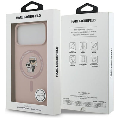 Karl Lagerfeld Silicone Karl&amp;Choupette Ring MagSafe Case for iPhone 17 Pro Max - Pink