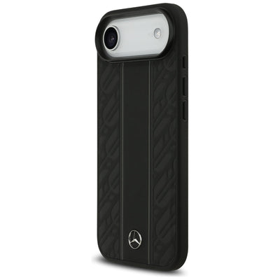 Mercedes Leather Laurel Leaves Stripes MagSafe Case for iPhone 17 Air - Black