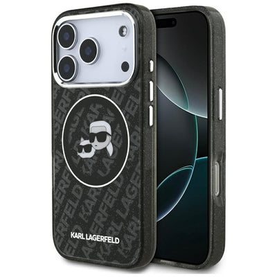 Karl Lagerfeld IML Glitter Karl&amp;Choupette Heads Logo MagSafe Case for iPhone 17 Pro - Black