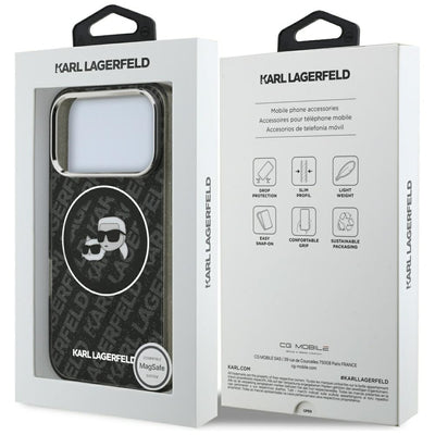 Karl Lagerfeld IML Glitter Karl&amp;Choupette Heads Logo MagSafe Case for iPhone 17 Pro - Black