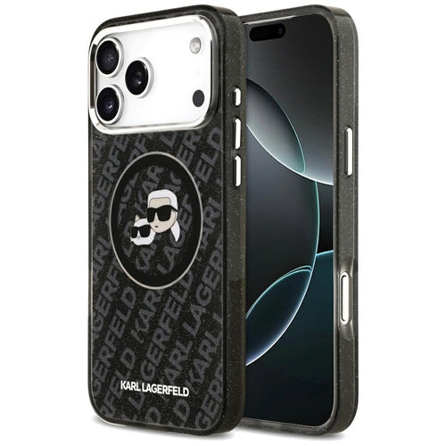 Karl Lagerfeld IML Glitter Karl&amp;Choupette Heads Logo MagSafe Case for iPhone 17 Pro Max - Black