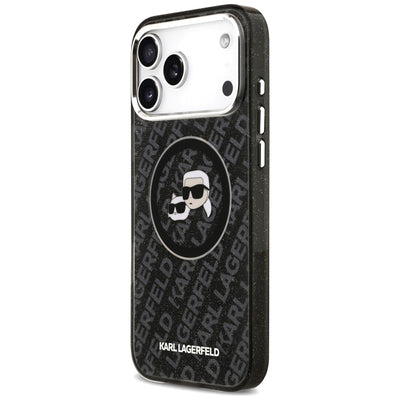 Karl Lagerfeld IML Glitter Karl&amp;Choupette Heads Logo MagSafe Case for iPhone 17 Pro Max - Black