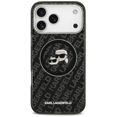 Karl Lagerfeld IML Glitter Karl&amp;Choupette Heads Logo MagSafe Case for iPhone 17 Pro Max - Black