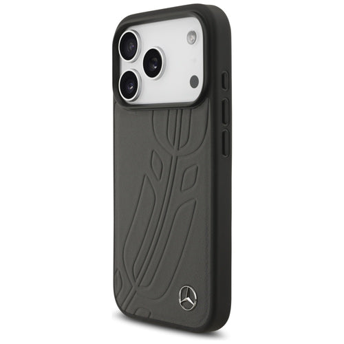 Mercedes Leather Large Laurel Leave MagSafe Case for iPhone 17 Pro - Black and Gray