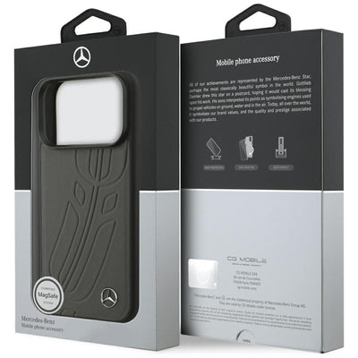 Mercedes Leather Large Laurel Leave MagSafe Case for iPhone 17 Pro - Black and Gray