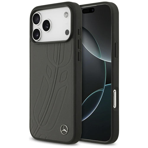 Mercedes Leather Large Laurel Leave MagSafe Case for iPhone 17 Pro Max - Black and Gray