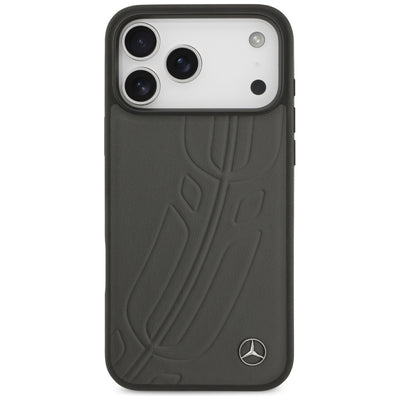 Mercedes Leather Large Laurel Leave MagSafe Case for iPhone 17 Pro Max - Black and Gray