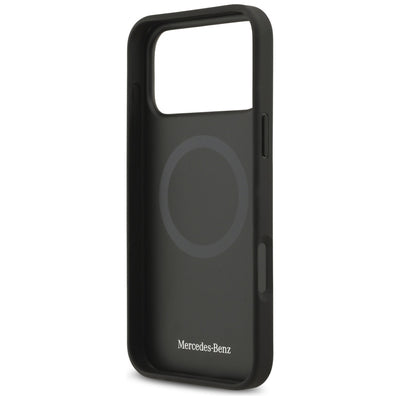 Mercedes Leather Large Laurel Leave MagSafe Case for iPhone 17 Pro Max - Black and Gray