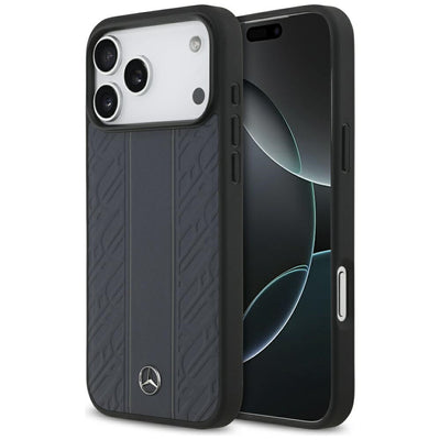Mercedes Leather Laurel Leaves Stripes MagSafe Case for iPhone 17 Pro Max - Blue