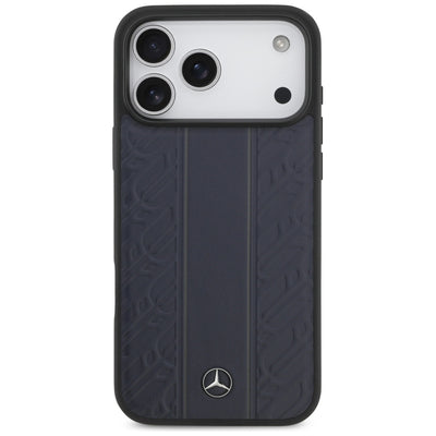 Mercedes Leather Laurel Leaves Stripes MagSafe Case for iPhone 17 Pro Max - Blue