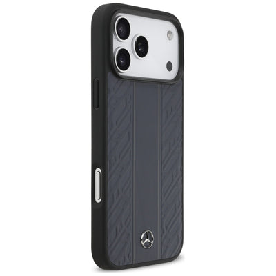 Mercedes Leather Laurel Leaves Stripes MagSafe Case for iPhone 17 Pro Max - Blue