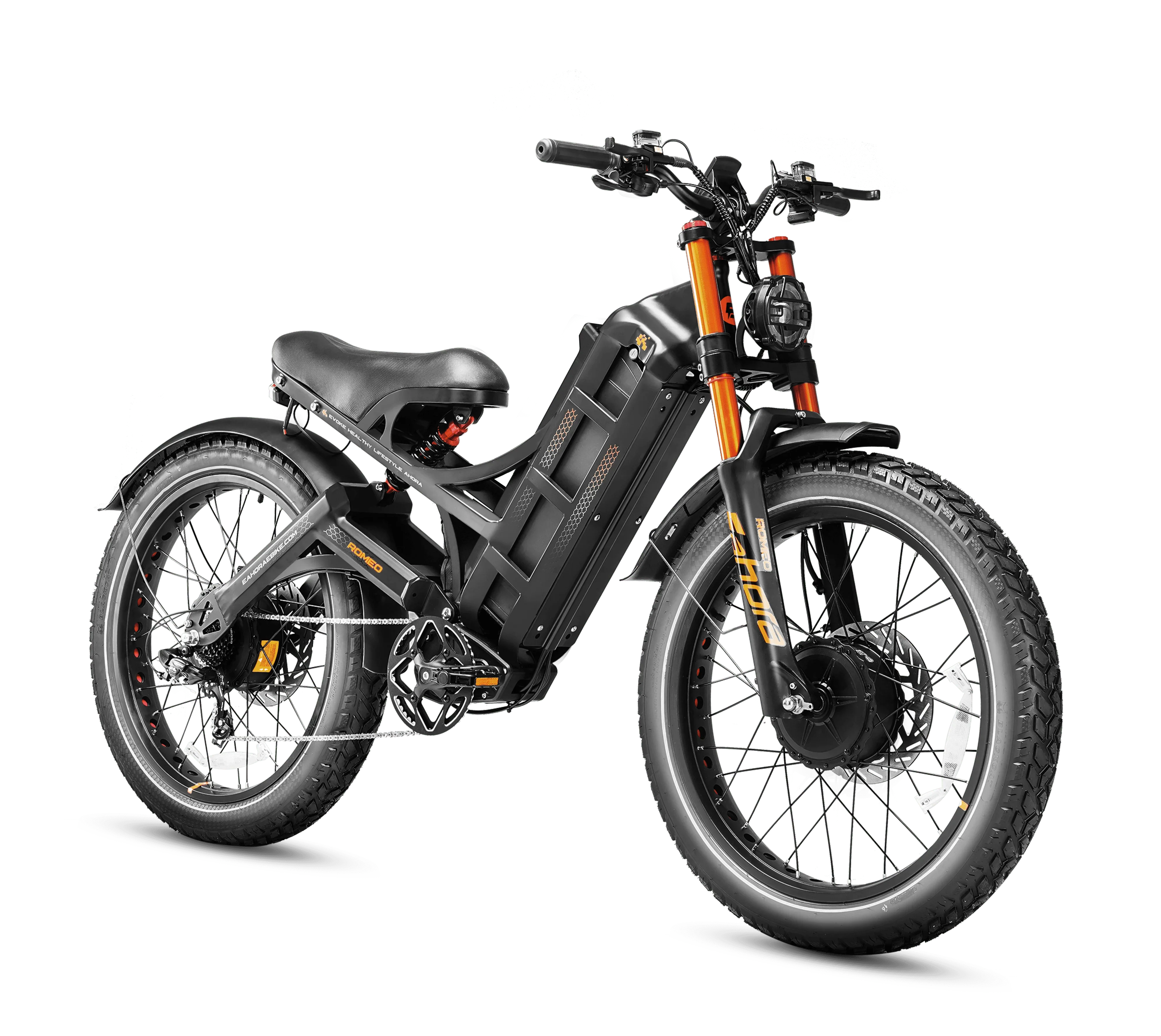 Eahora Romeo Pro II electric bike with 26-inch tires and dual 1500W motors, designed for off-road and all-terrain riding.