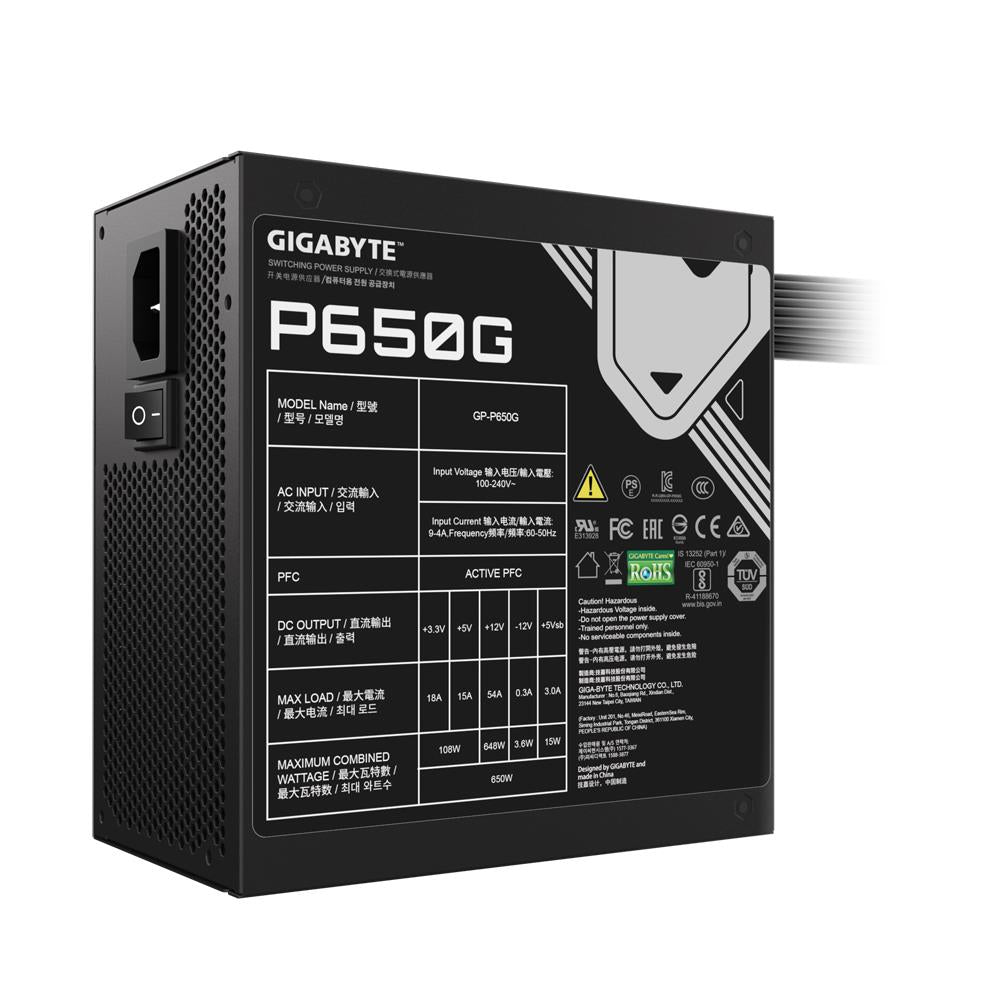 Power Supply GIGABYTE GP-P650G 650 Watts Efficiency 80 PLUS GOLD PFC Active MTBF 100000 hours GP-P650G
