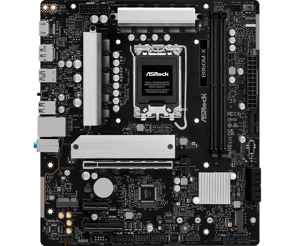 Mainboard ASROCK Intel B860 Express LGA1851 Micro-ATX Memory DDR5 Memory slots 2 1xPCI-Express 4.0 1x 1xPCI-Express 4.0 4x 1xPCI-Express 4.0 16x 1xM.2 1xHDMI 1xDisplayPort 1xAudio-In 1xAudio-Out 1xMicrophone 2xUSB 2.0 3xUSB 3.2 1xUSB-C 1xRJ45 B860M-X