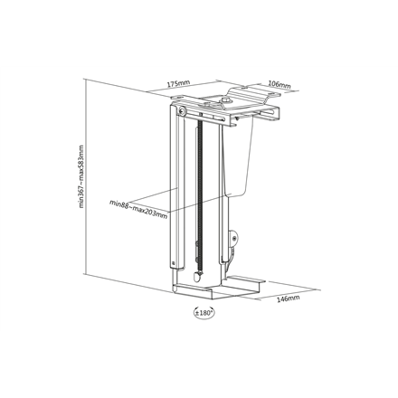 PC Table Mount | DA-90411 | Height adjustment 30-51 cm | Steel | Black