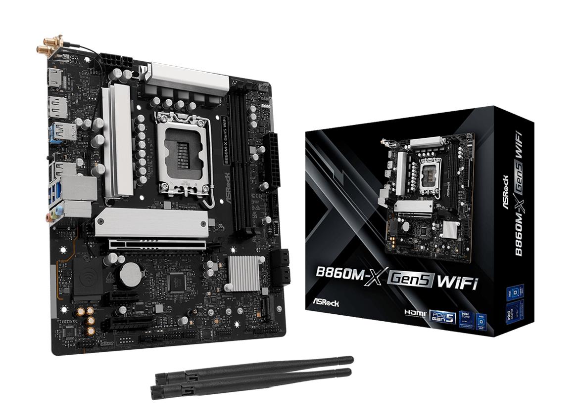 Mainboard ASROCK Intel B860 LGA 1851 (Socket V1) micro ATX RAM DDR5-SDRAM 2xSlots Wi-Fi Yes Bluetooth Yes 1xNumber of M.2 (M) slots B860M-XGEN5WIFI