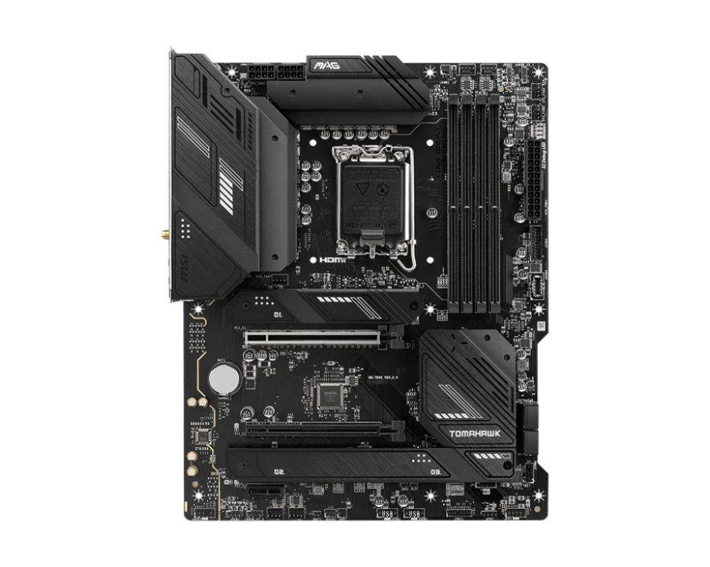 Mainboard MSI Intel B760 Express LGA1700 ATX Memory DDR5 Memory slots 4 1xPCI-Express 1x 2xPCI-Express 16x 3xM.2 1xHDMI 1xDisplayPort 4xUSB 2.0 4xUSB 3.2 1xUSB-C 1xOptical S/PDIF 1xRJ45 5xAudio port MAGB760TOMAHAWKWIFI