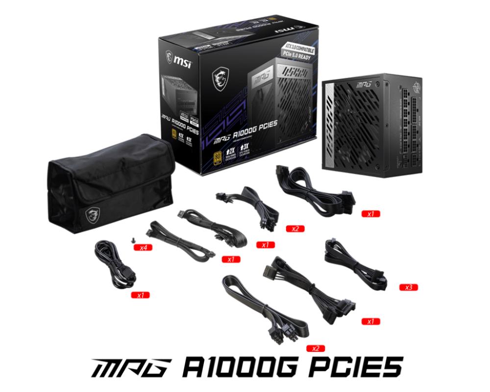 Power Supply MSI 1000 Watts Efficiency 80 PLUS GOLD PFC Active MPGA1000GPCIE5
